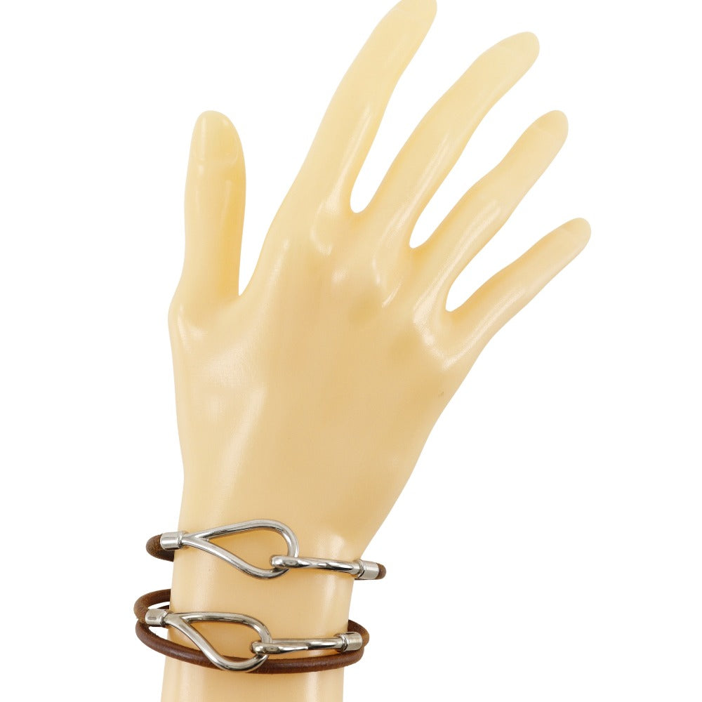 HERMES bracelet leather Brown choker set jumbo Women