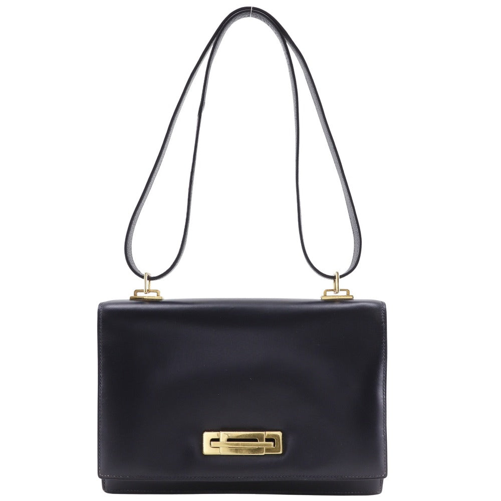 HERMES Shoulder Bag Leather, Plated Gold Navy vintage Box scarf