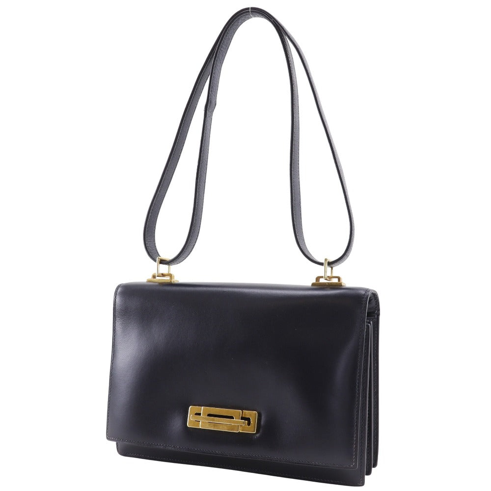 HERMES Shoulder Bag Leather, Plated Gold Navy vintage Box scarf