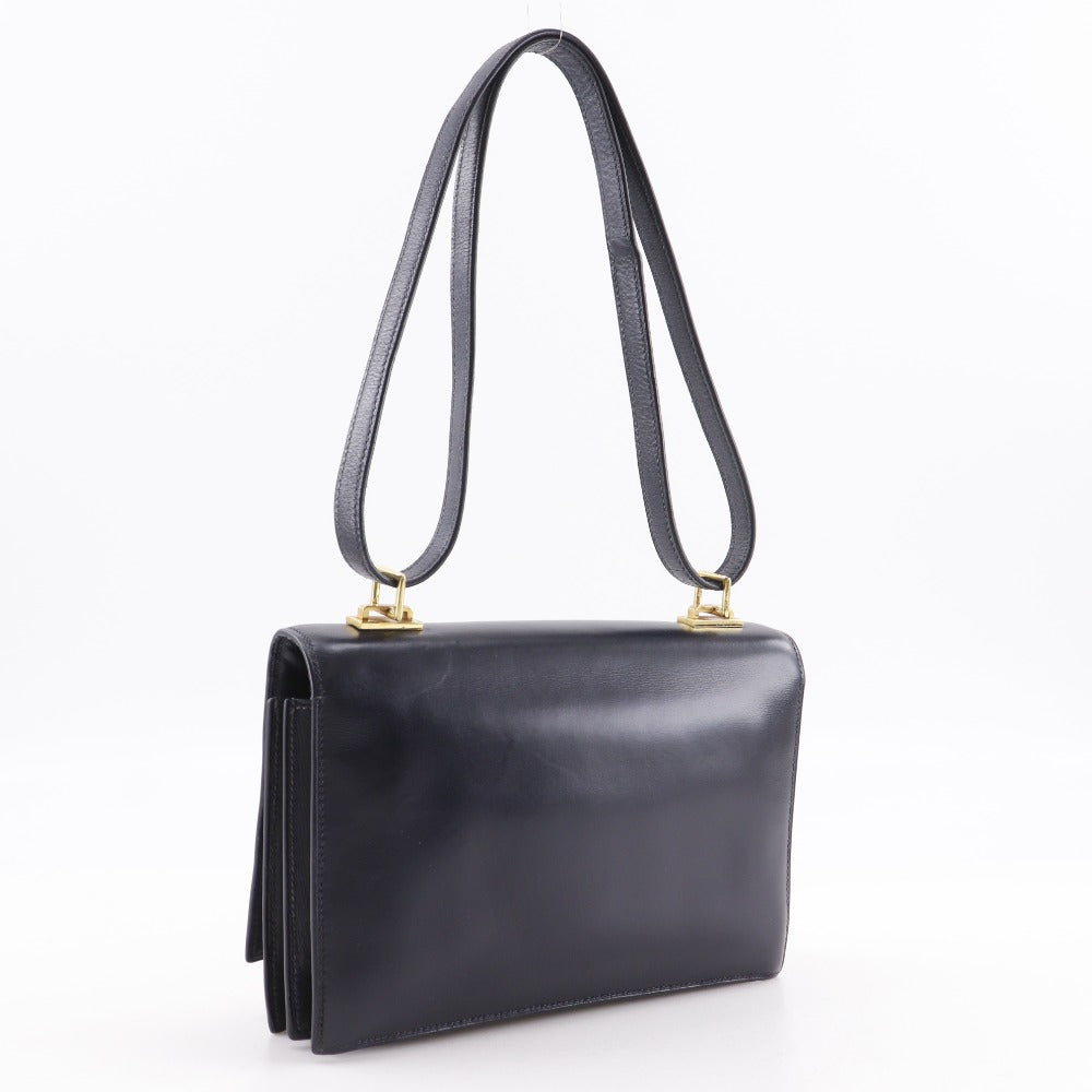 HERMES Shoulder Bag Leather, Plated Gold Navy vintage Box scarf