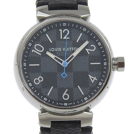 LOUIS VUITTON Watches Quartz QA073 Stainless Steel, Monogram Eclipse Canvas black Tambour GM black dial mens