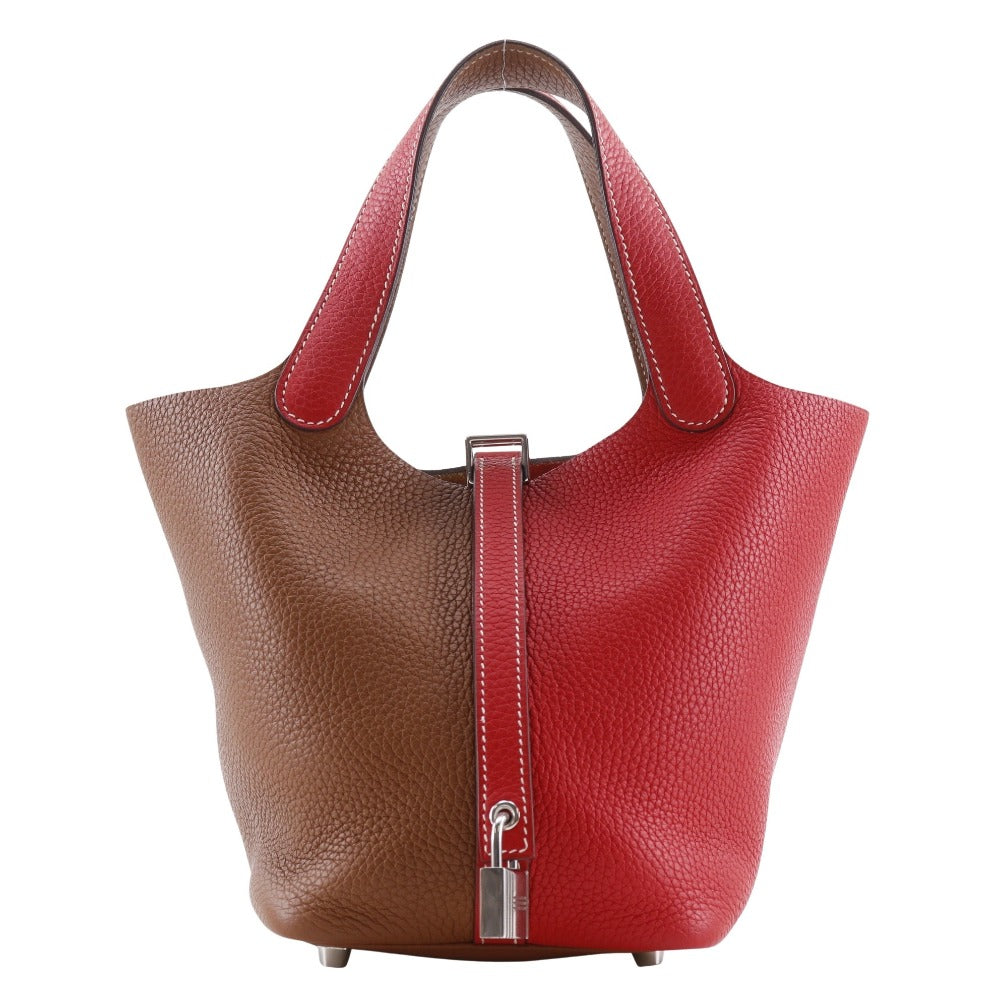 HERMES Handbag Taurillon Clemence White / red By color Picotin Lock Kazak 18PM
