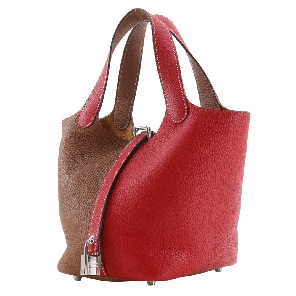 HERMES Handbag Taurillon Clemence White / red By color Picotin Lock Kazak 18PM