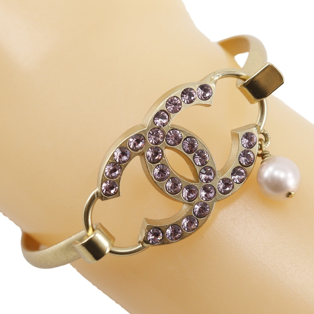 CHANEL Bangle Plated Gold, Rhinestones, Faux Pearls pink COCO Mark
