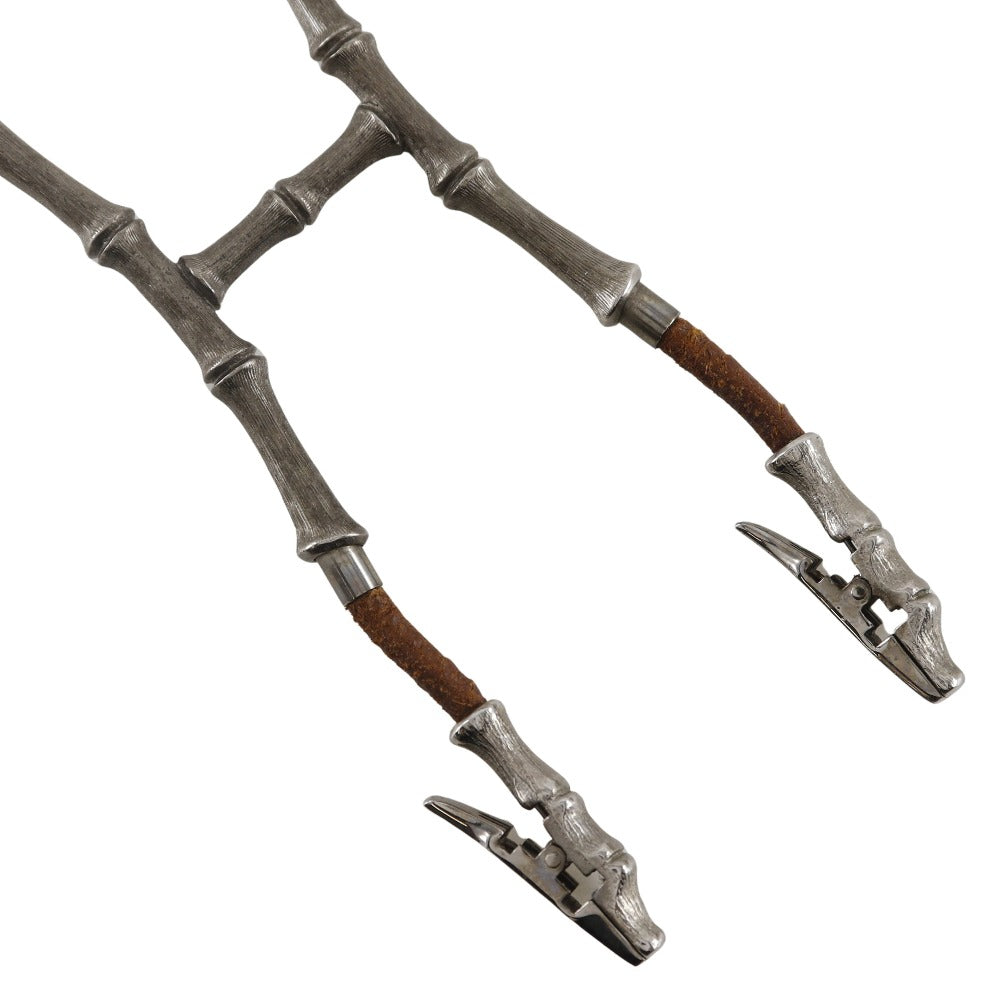 HERMES Necklace Leather, Metal Silver/Brown Bamboo halter