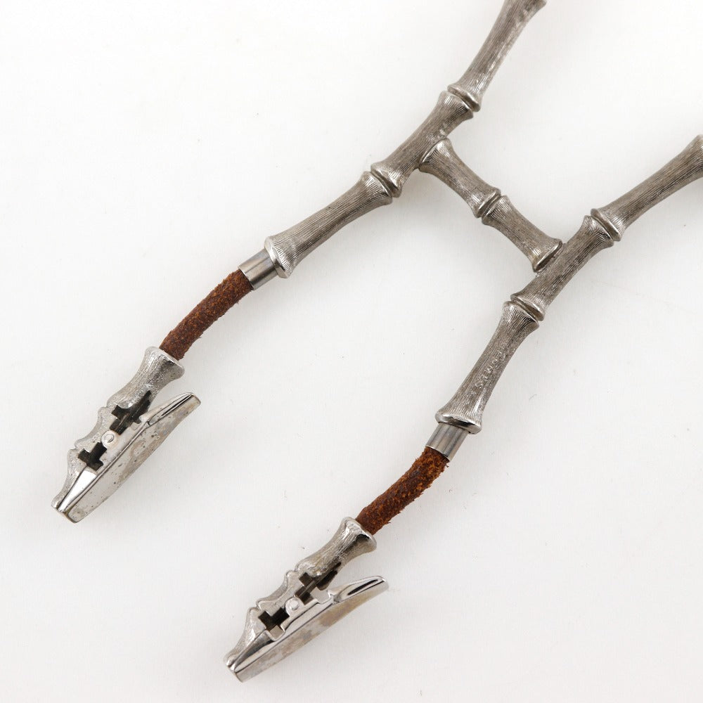 HERMES Necklace Leather, Metal Silver/Brown Bamboo halter