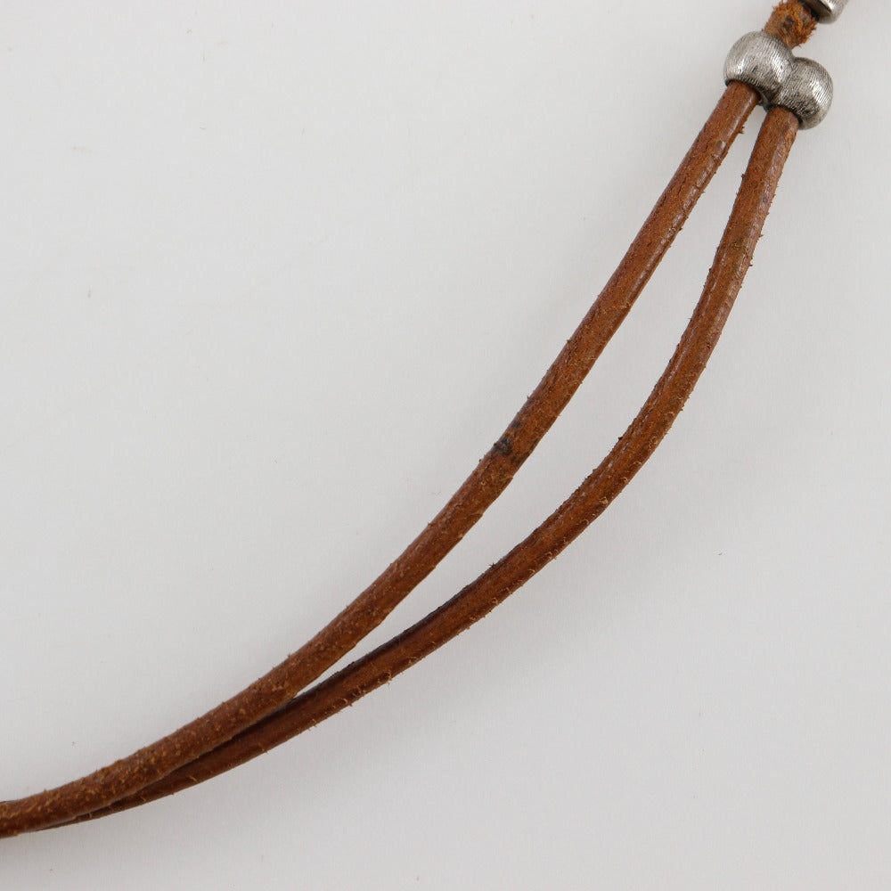 HERMES Necklace Leather, Metal Silver/Brown Bamboo halter