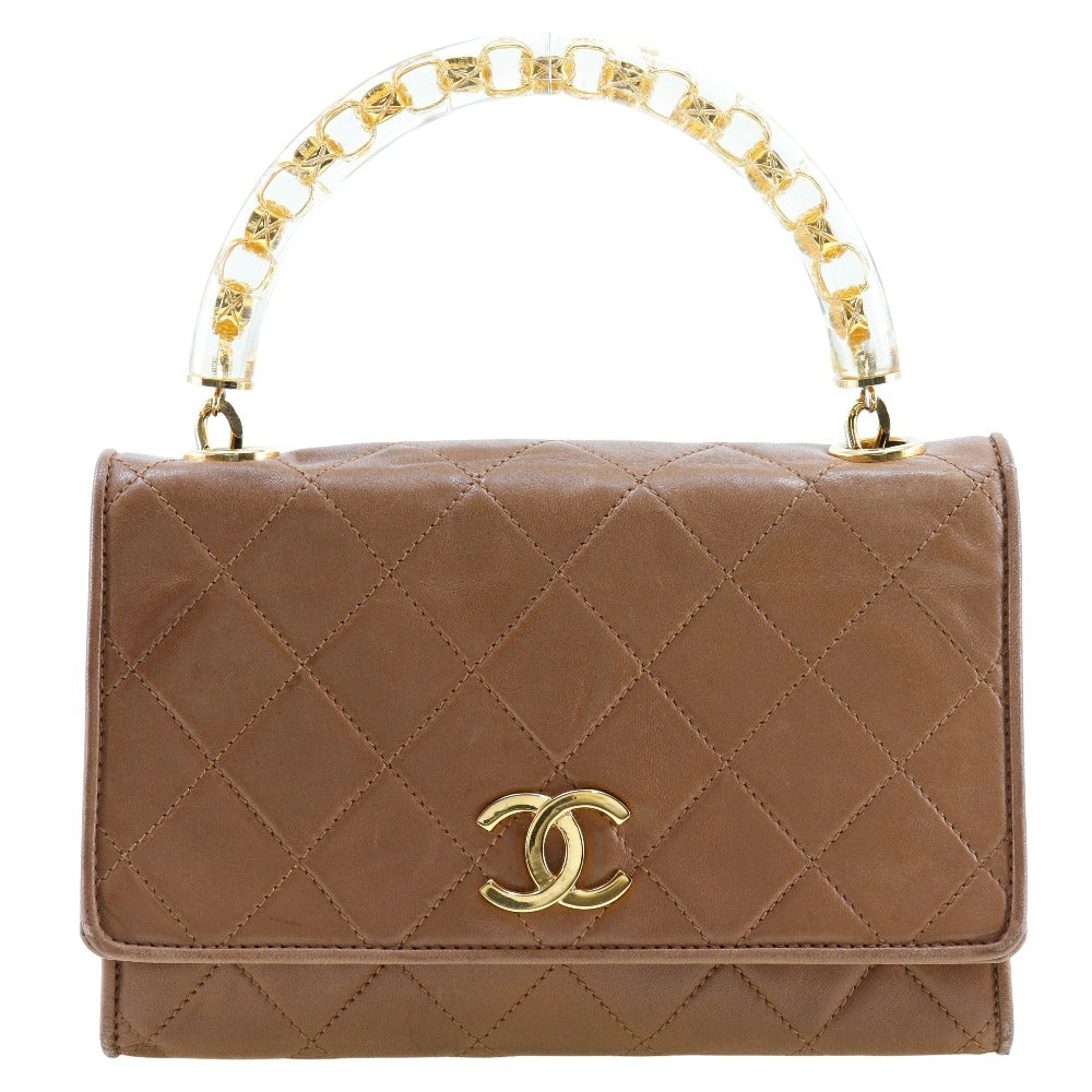 CHANEL Handbag lambskin beige vintage Plat Stick handle Matrasse Women