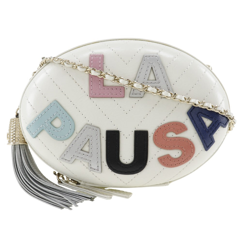 CHANEL Shoulder Bag Calfskin White La Pauza ChainShoulder Women