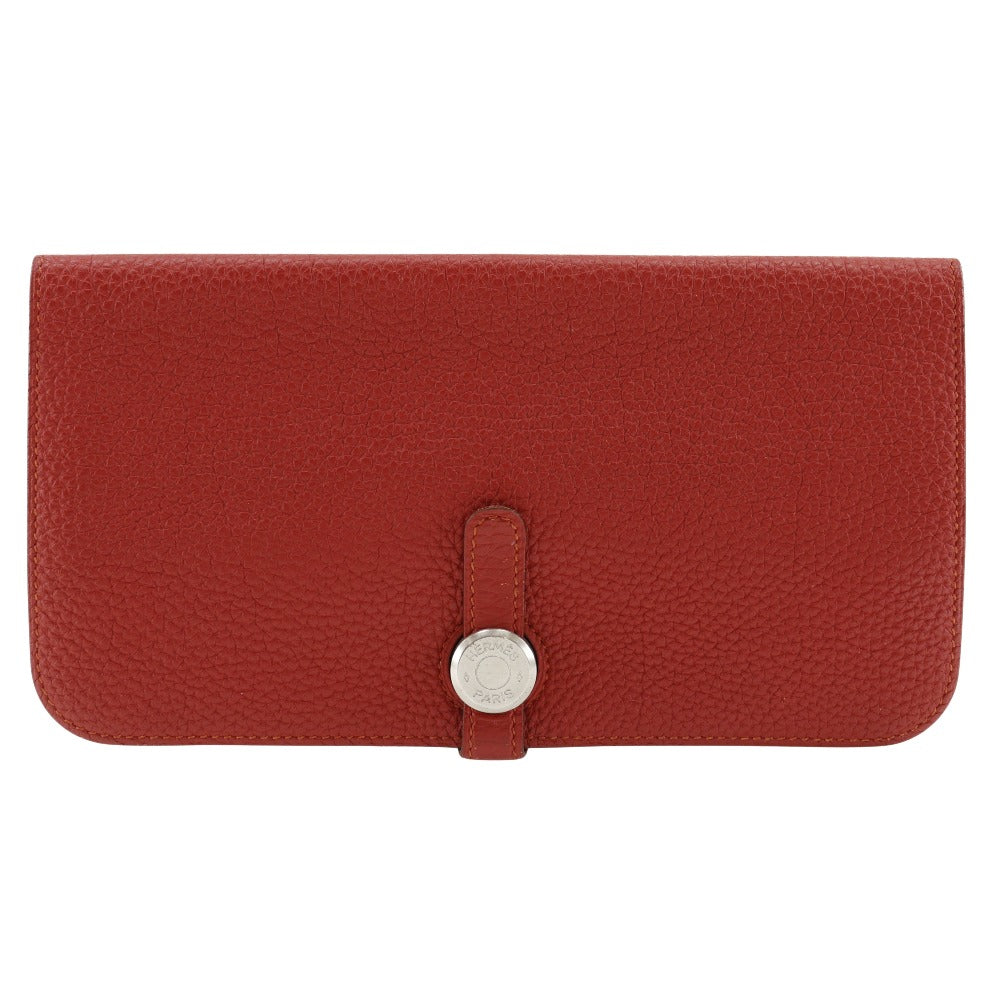 HERMES Long Wallet Purse Togo Red Dogon Long Women