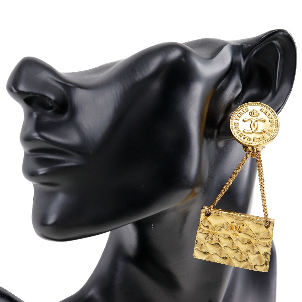 CHANEL Earring Plated Gold gold Matelasse motif COCO Mark Women