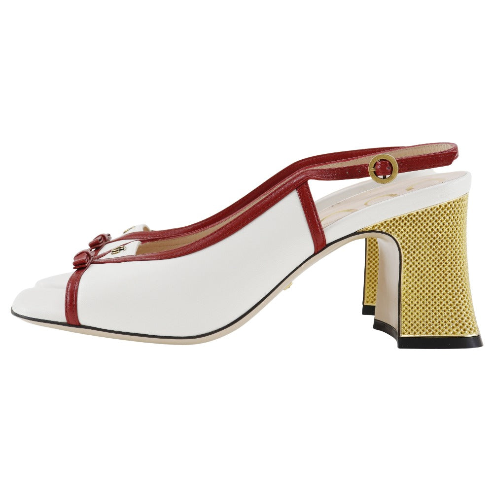 GUCCI Sandals 601553 leather White / red GG ribbon Women 37