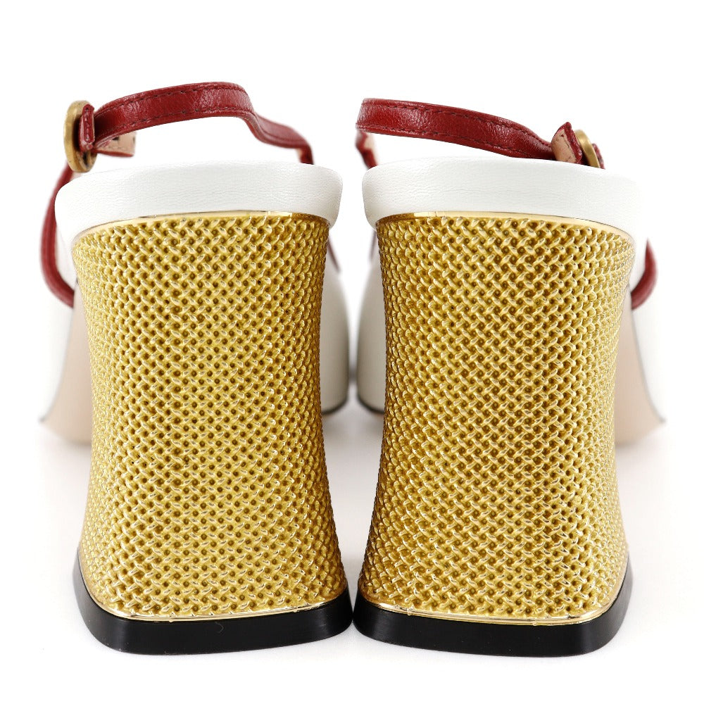 GUCCI Sandals 601553 leather White / red GG ribbon Women 37