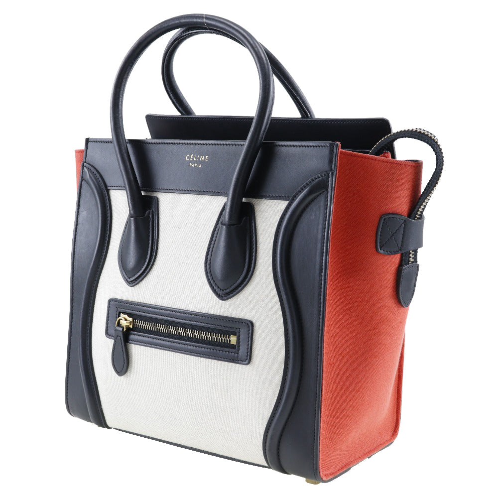 CELINE Handbag 167792 Calfskin, Canvas black Tricolor Micro shopper Luggage Women