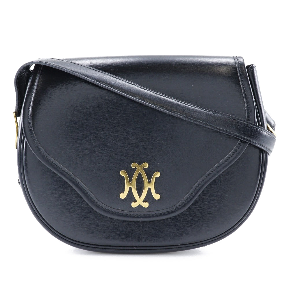 HERMES Shoulder Bag Calfskin Black/Gold Metal vintage Double H Women