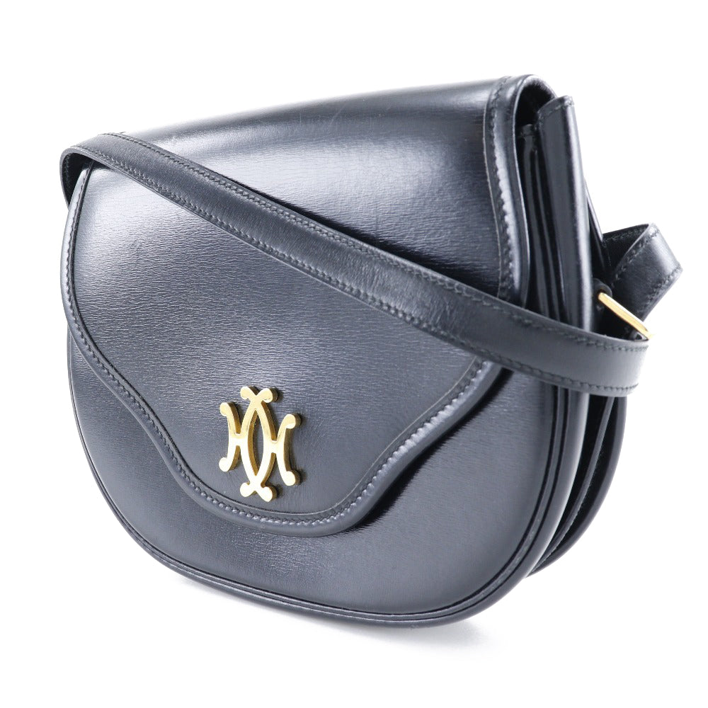 HERMES Shoulder Bag Calfskin Black/Gold Metal vintage Double H Women