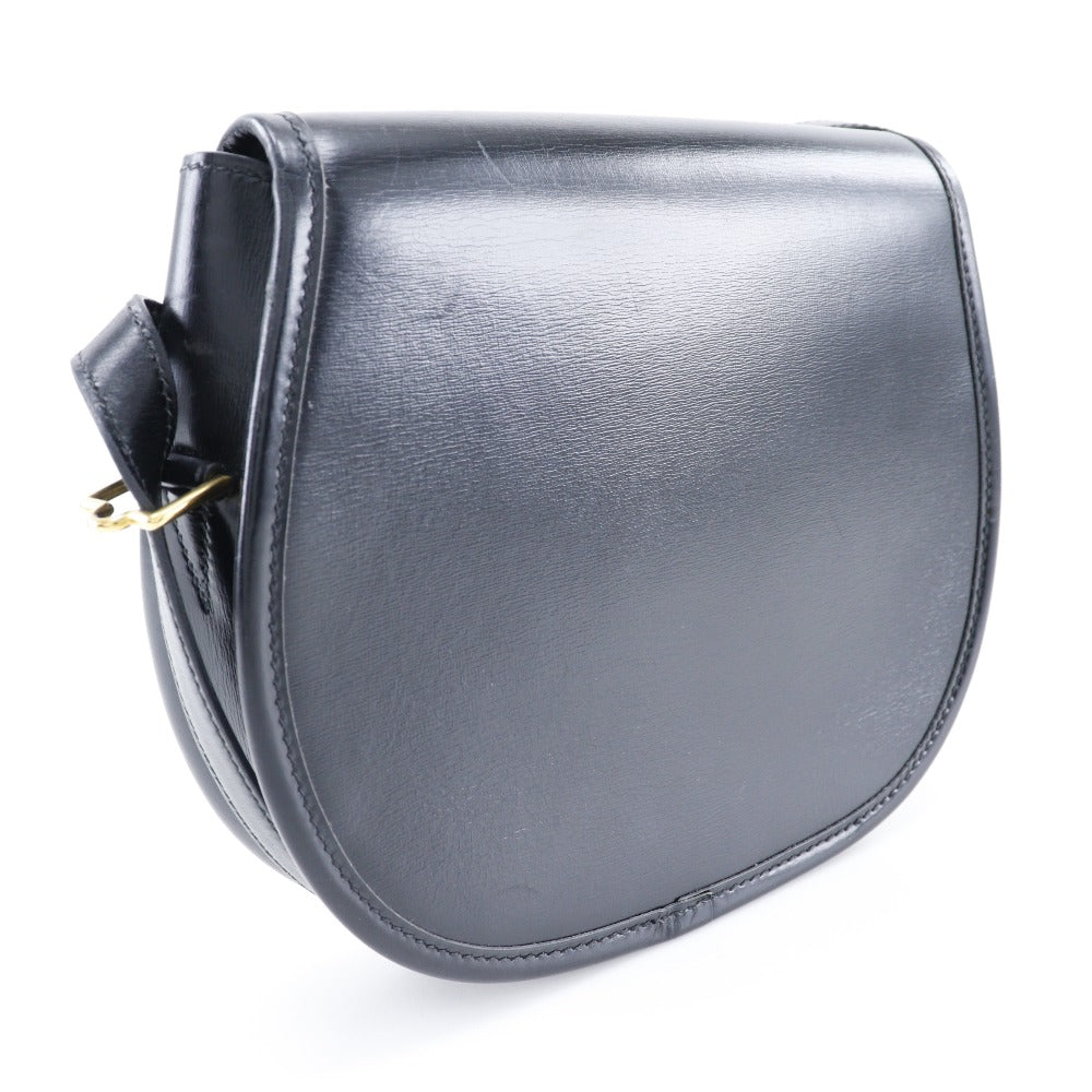 HERMES Shoulder Bag Calfskin Black/Gold Metal vintage Double H Women