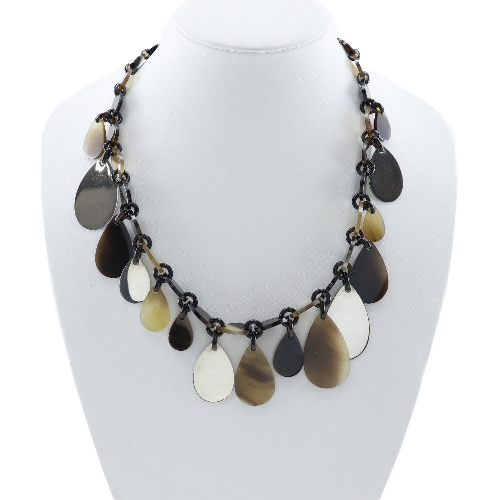 HERMES Necklace Buffalo Horn, Silver925 multicolor teardrop
