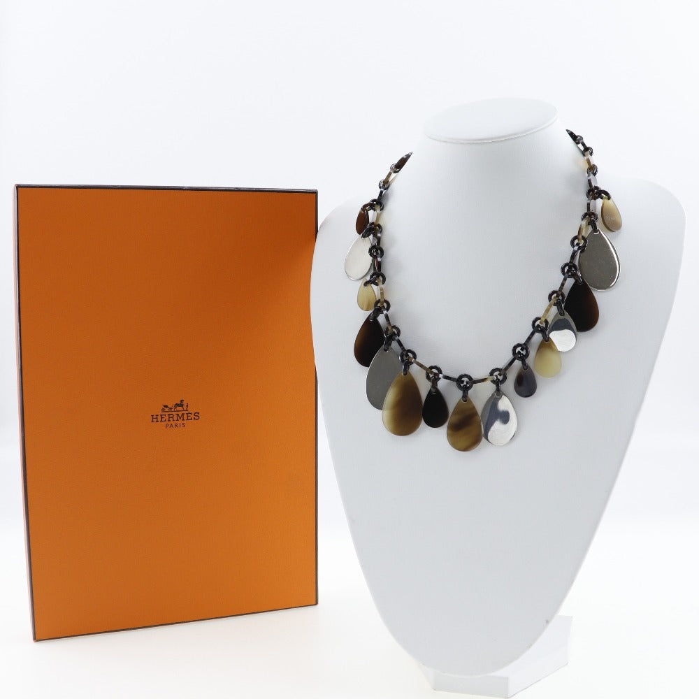 HERMES Necklace Buffalo Horn, Silver925 multicolor teardrop