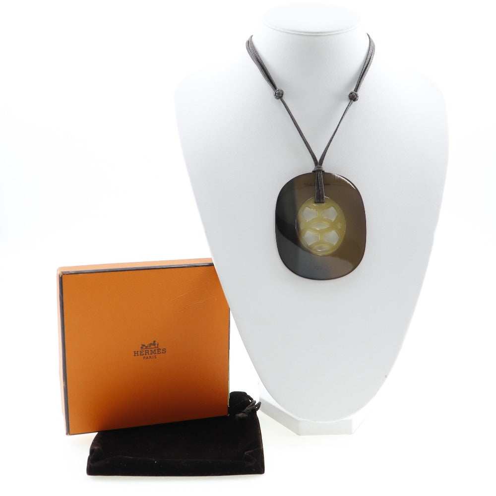 HERMES Necklace 044536FL Buffalo horn Brown Lift GM Women