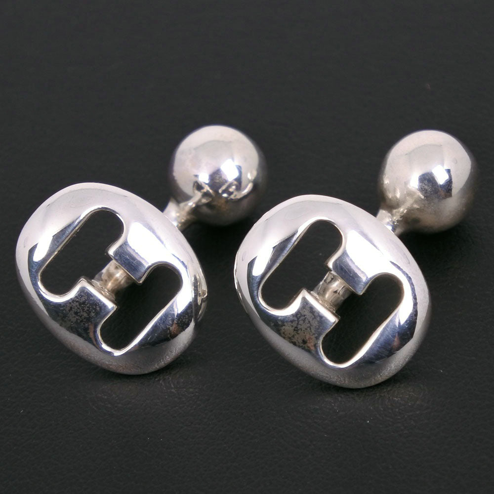 HERMES cuffs metallic Silver vintage H logo