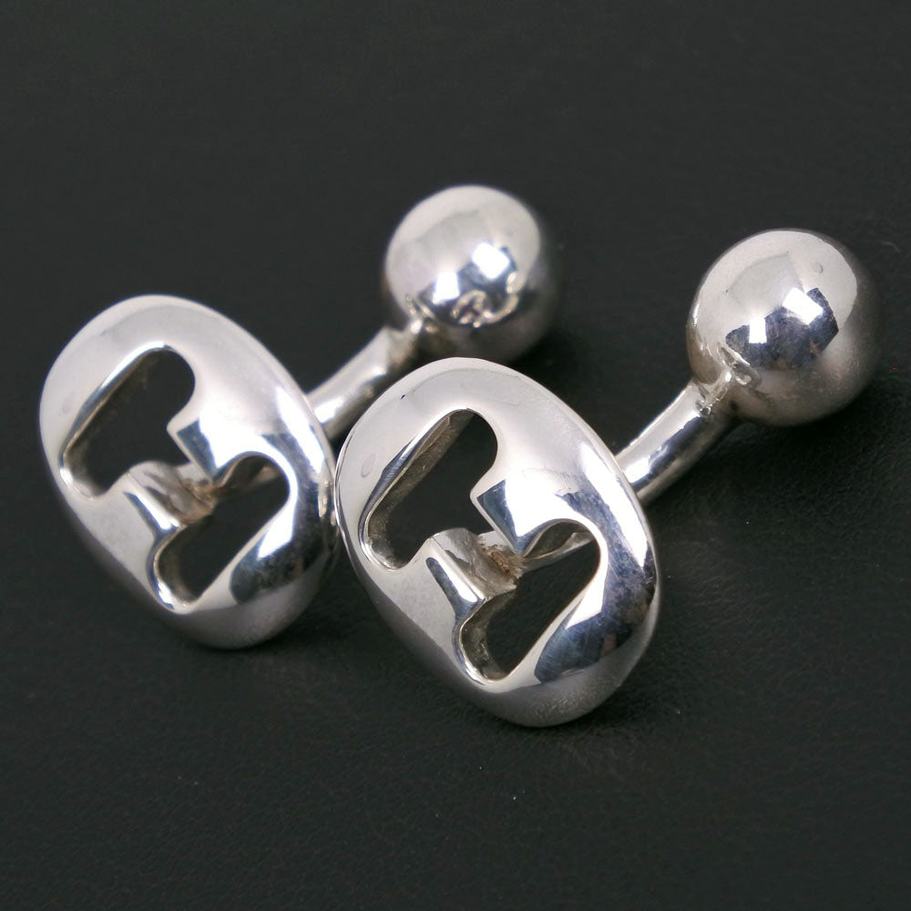 HERMES cuffs metallic Silver vintage H logo