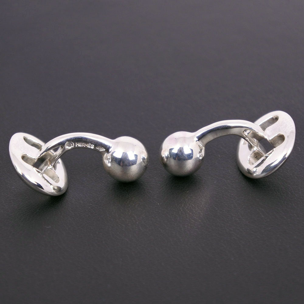 HERMES cuffs metallic Silver vintage H logo