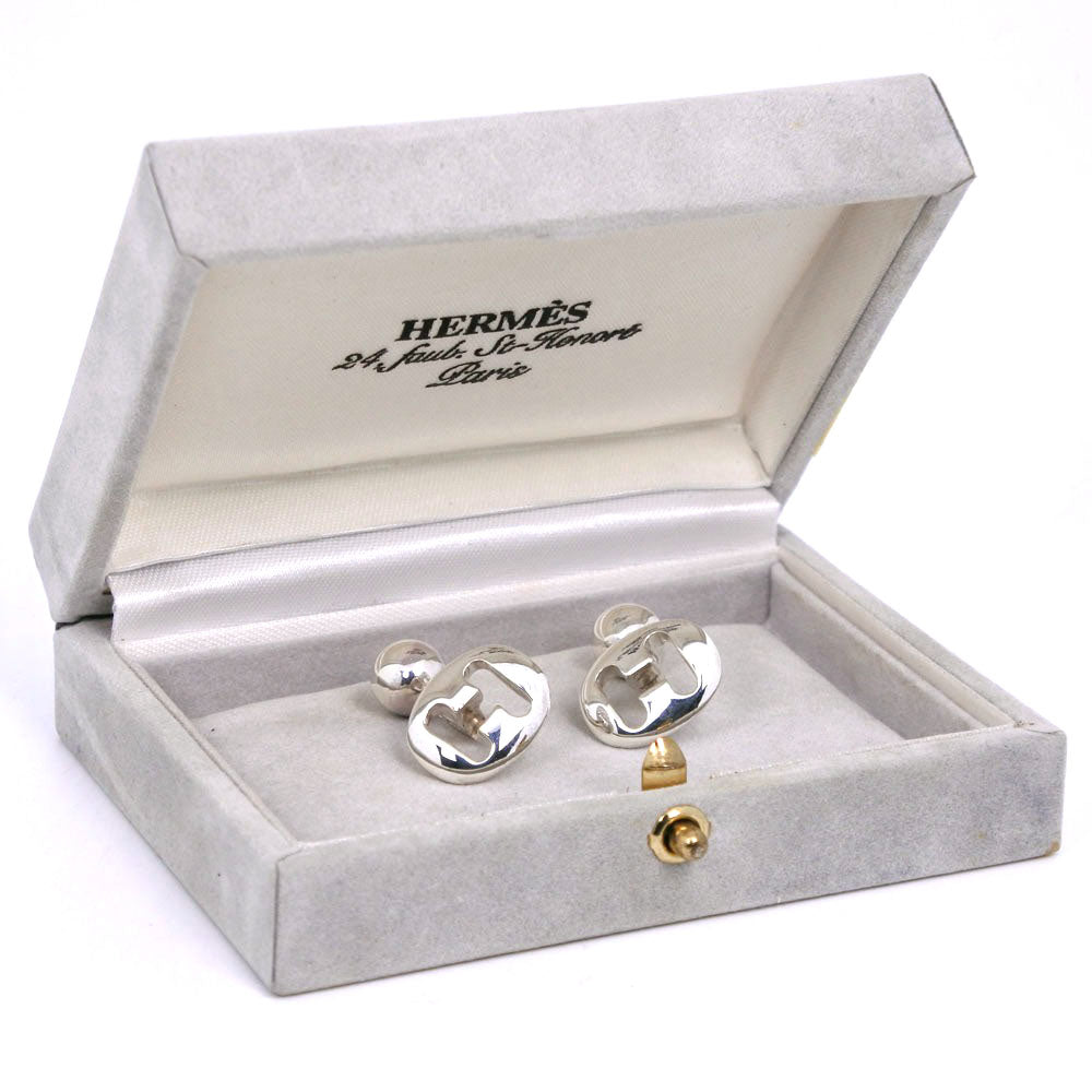 HERMES cuffs metallic Silver vintage H logo