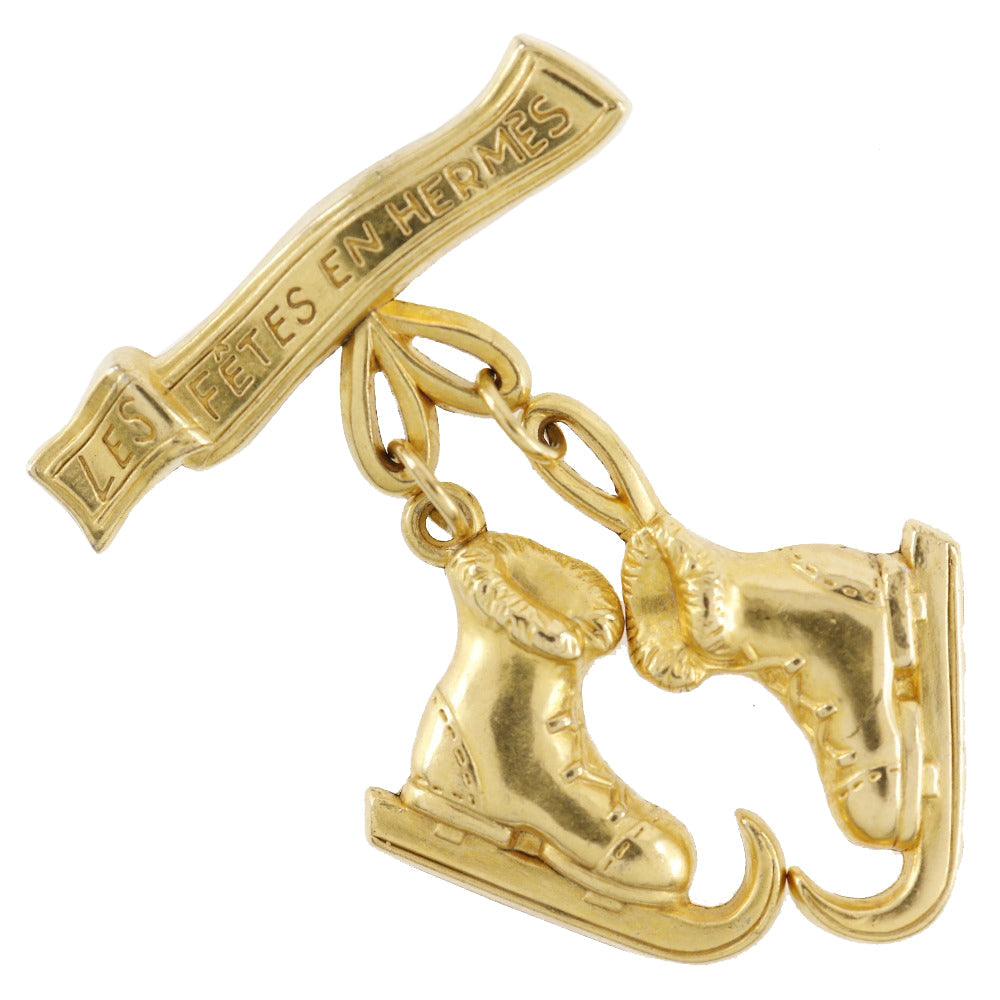 HERMES Brooch Plated Gold gold LES FETES EN HERMES Skate shoes