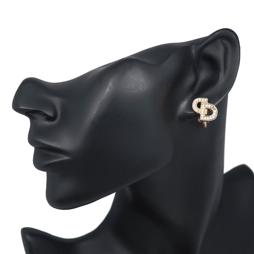 Dior Earring Plated Gold, Rhinestones gold CD logo Women