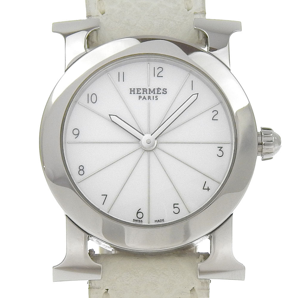 HERMES Watches Quartz HR1.210 Stainless Steel , Embossed Leather Silver H watch Rondo White dial Women