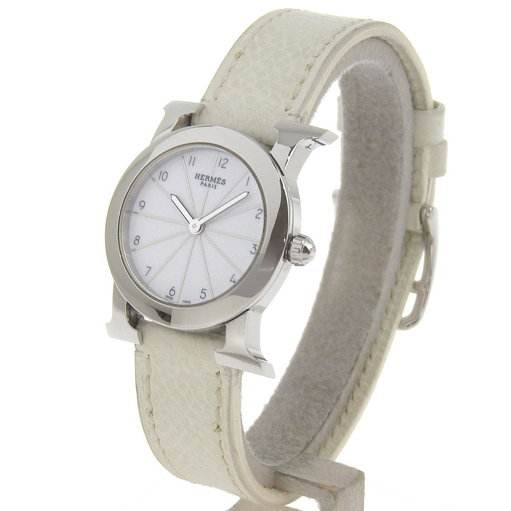 HERMES Watches Quartz HR1.210 Stainless Steel , Embossed Leather Silver H watch Rondo White dial Women