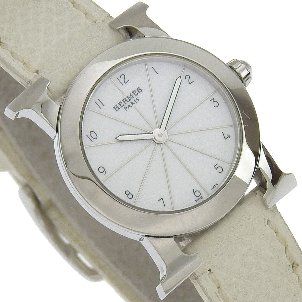 HERMES Watches Quartz HR1.210 Stainless Steel , Embossed Leather Silver H watch Rondo White dial Women