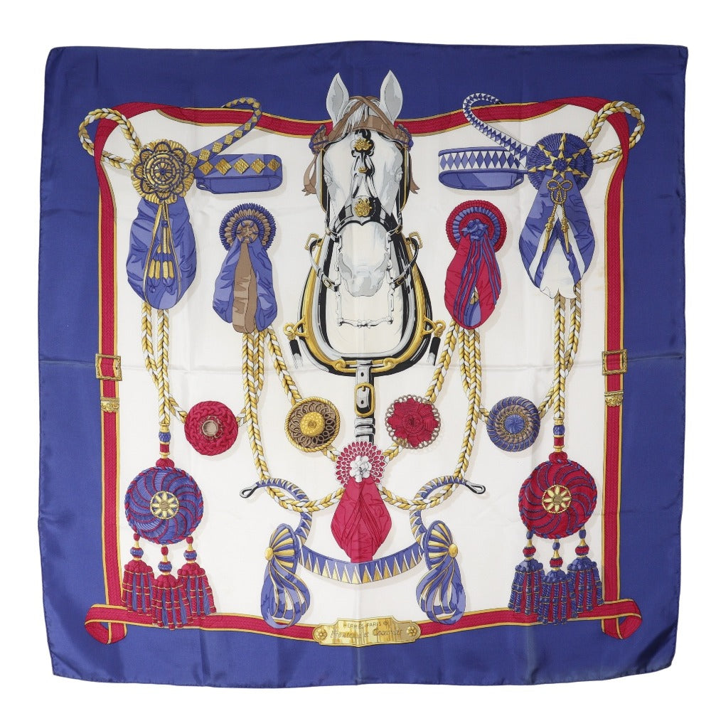 HERMES scarf silk Blue Frontaux et Cocardes Carre90