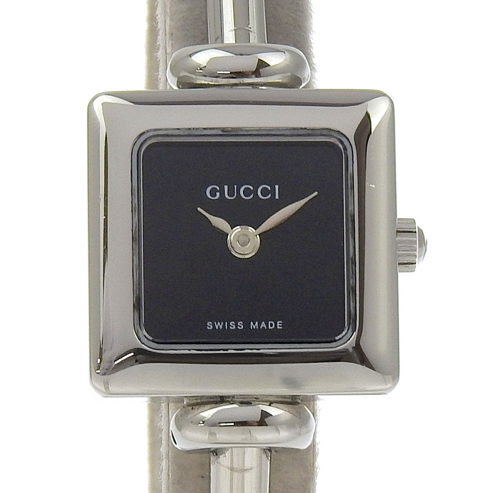 GUCCI Watches Quartz 1900L Stainless Steel Silver Bangle watch black dial Women