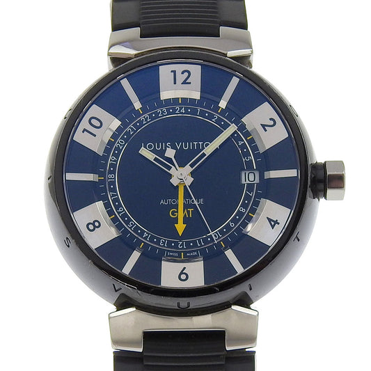 LOUIS VUITTON Watches Mechanical Automatic Q113K Stainless Steel, Rubber Silver Tambour GMT black dial mens