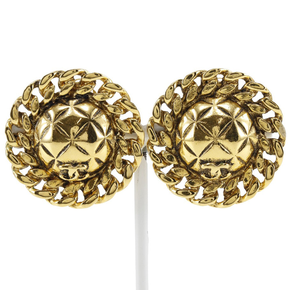 CHANEL Earring Plated Gold gold vintage Matrasse COCO Mark Women