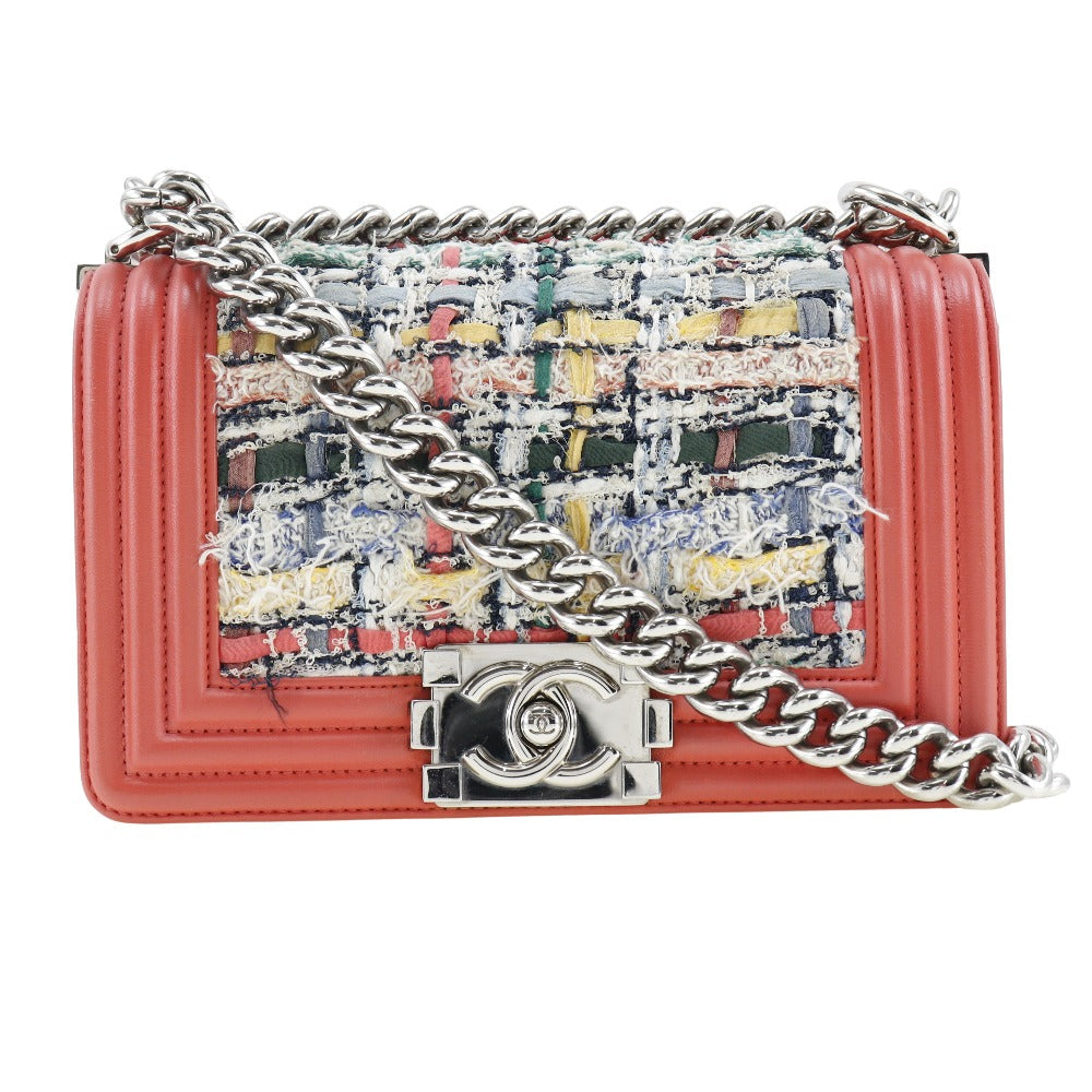 CHANEL Shoulder Bag Tweed, Calfskin Red Boy Chanel ChainShoulder Women