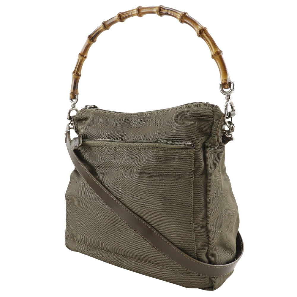 GUCCI Shoulder Bag 000.2404.0509 Nylon canvas khaki 2WAY Bamboo one belt
