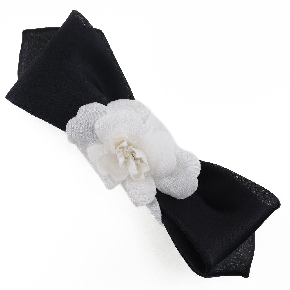 CHANEL Valletta Satin, Textile Black / white camellia ribbon Women