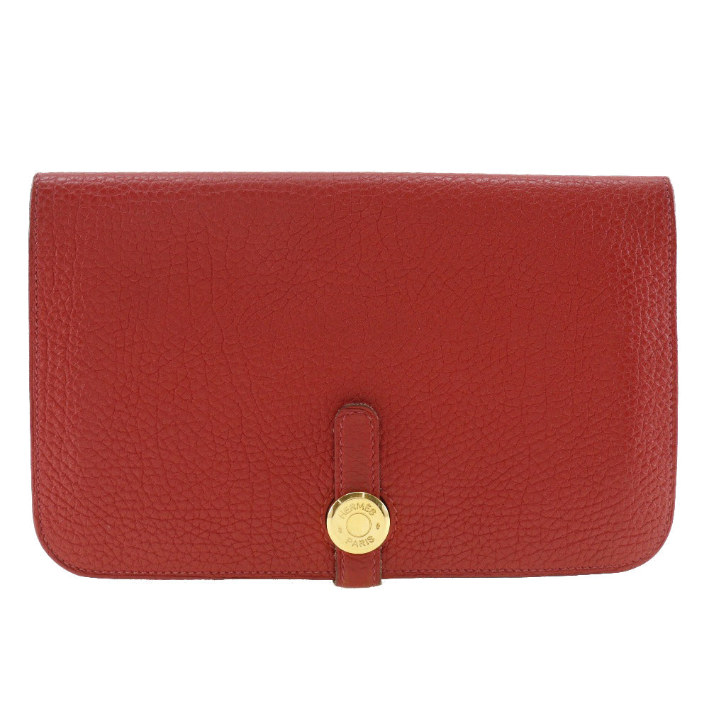 HERMES Long Wallet Purse Togo Red Dogon
