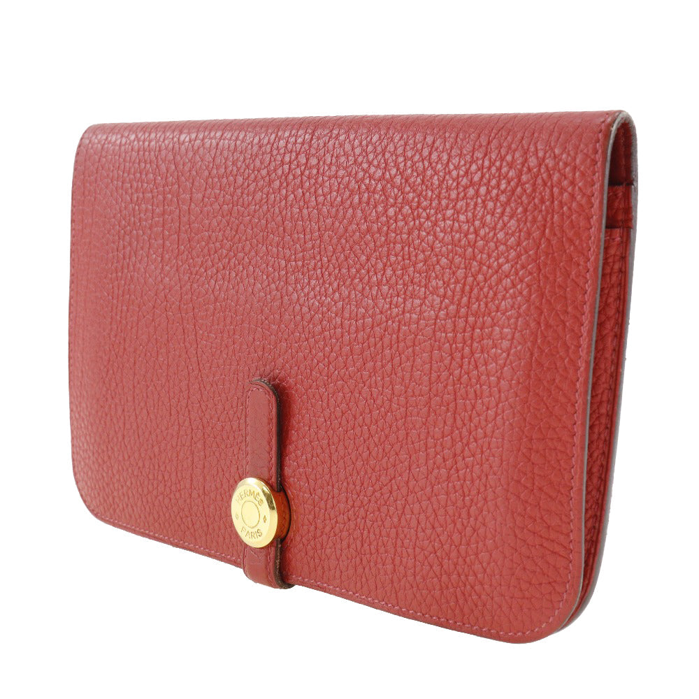 HERMES Long Wallet Purse Togo Red Dogon