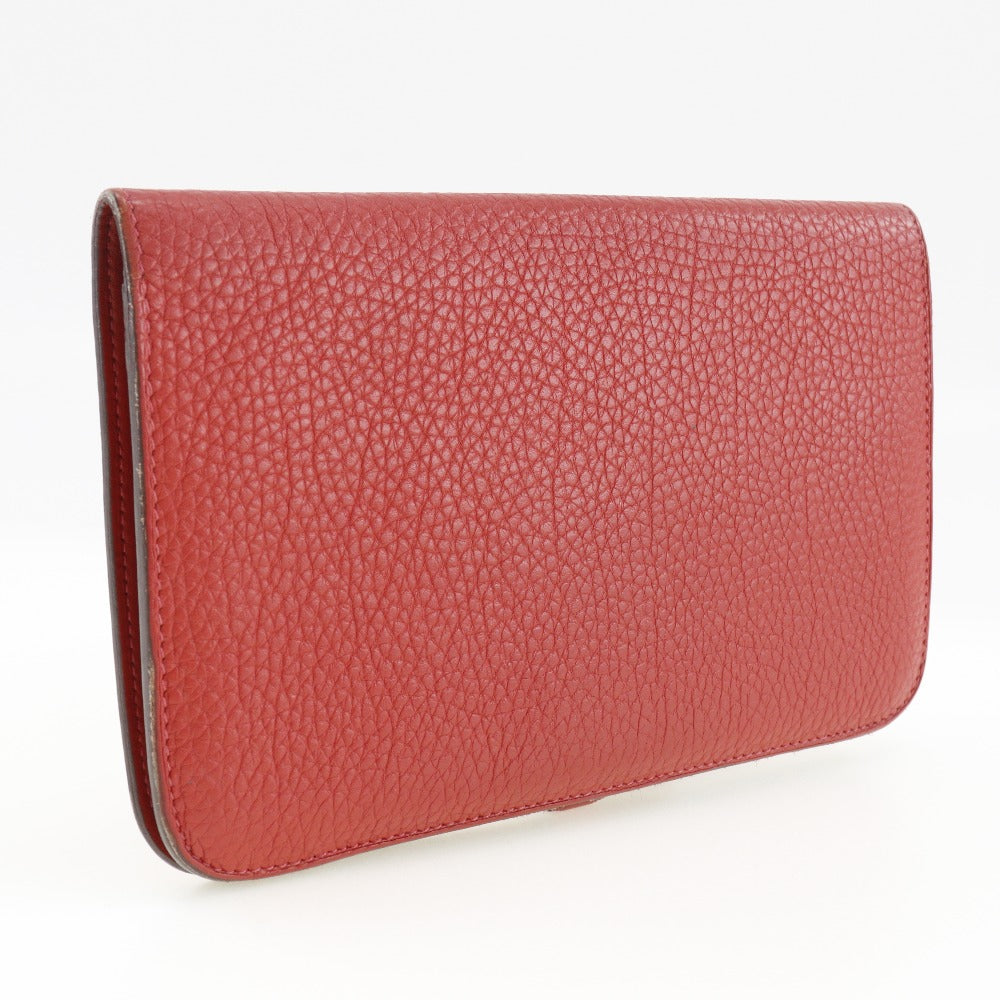 HERMES Long Wallet Purse Togo Red Dogon