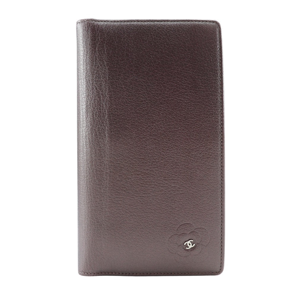 CHANEL Long Wallet Purse leather Metallic purple Camellia COCO Mark Women