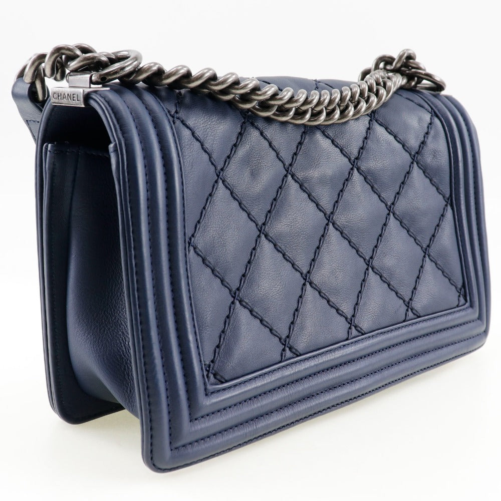 CHANEL Shoulder Bag lambskin Navy blue Matrasse ChainShoulder Boy chanel Women