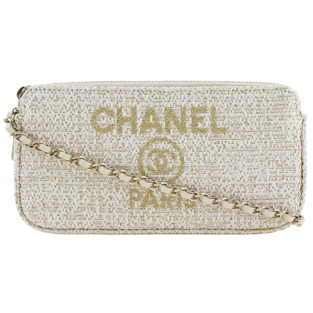CHANEL Shoulder Bag A84415 tweed White 2-way clutch Deauville ChainShoulder Women