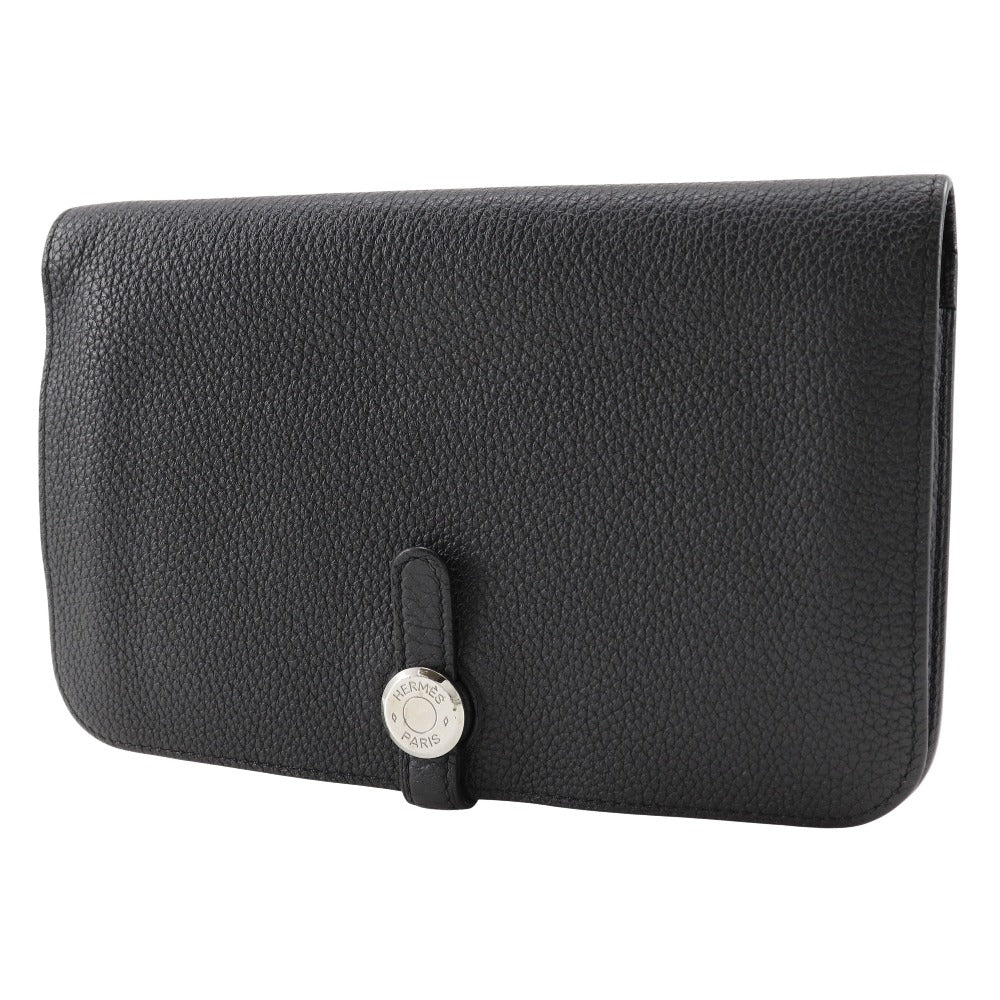 HERMES Long Wallet Purse Togo black Dogon GM unisex(Unisex)