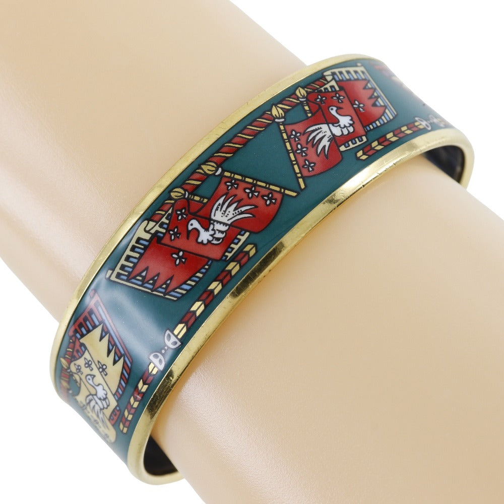 HERMES Bangle Plated Gold multicolor cloisonne Flag & Bird Emilel GM Women