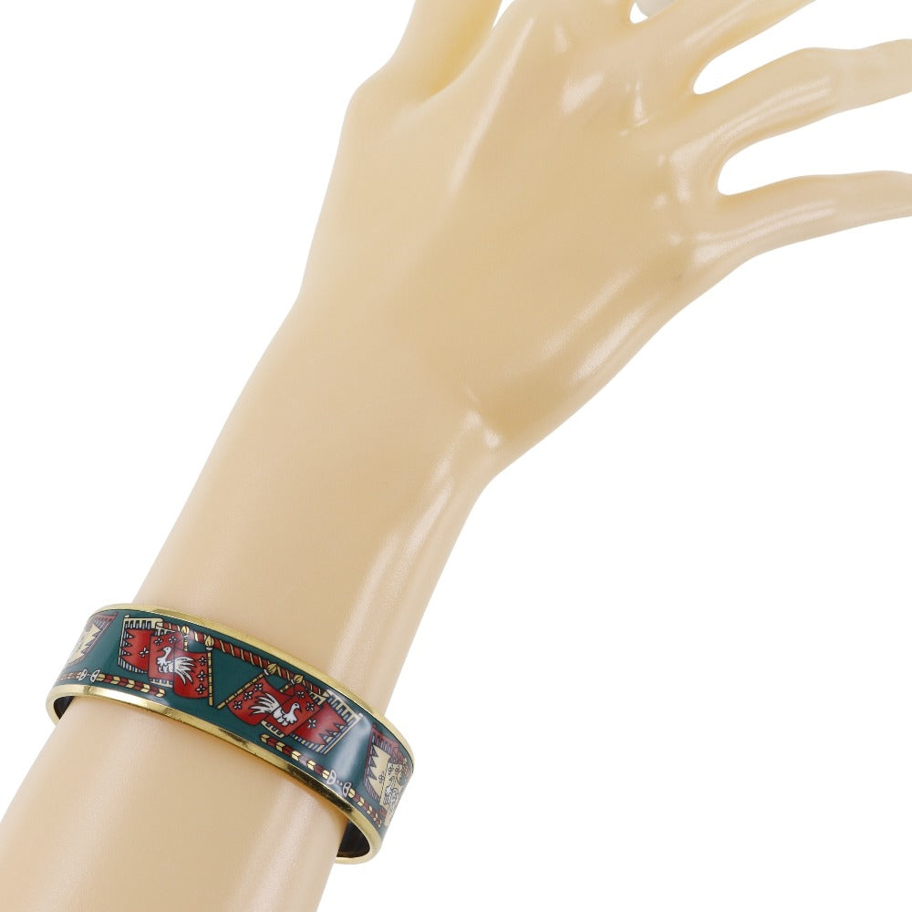 HERMES Bangle Plated Gold multicolor cloisonne Flag & Bird Emilel GM Women