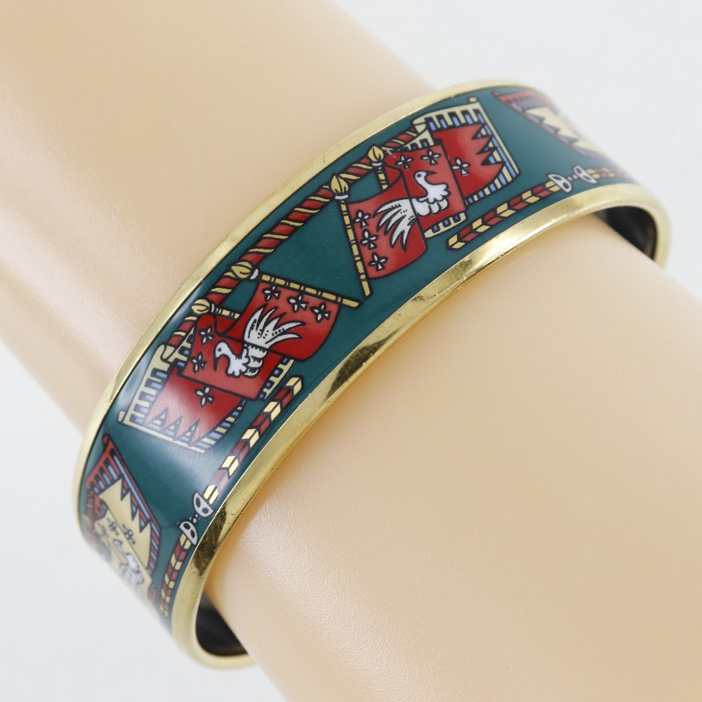 HERMES Bangle Plated Gold multicolor cloisonne Flag & Bird Emilel GM Women